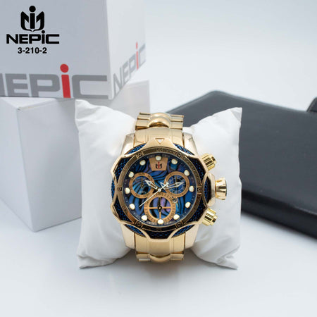 RELOJ NEPIC DORADO NEGRO PULSO METALICO