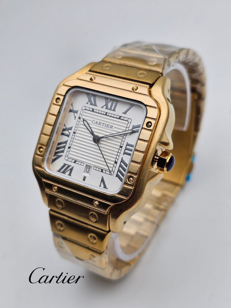 RELOJ CARTIER DORADO + FONDO BLANCO