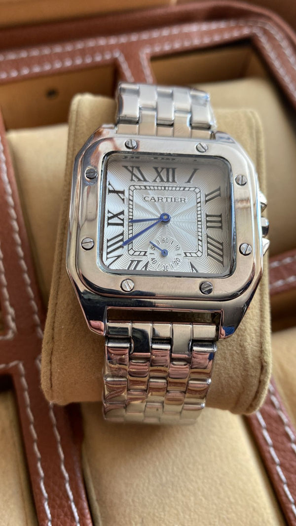 RELOJ SANTOS CARTIER PLATEADO+FONDO BLAN